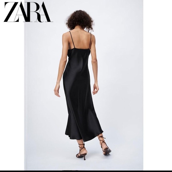 NEW! Zara Black Satin Midi Dress - Picture 3 of 8